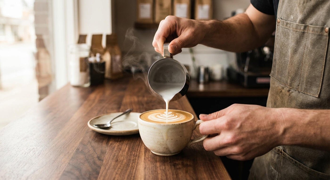 Bold style preview — latte art at the counter