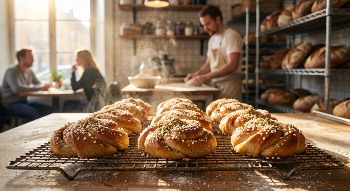 Warm style preview — cardamom buns on the rack
